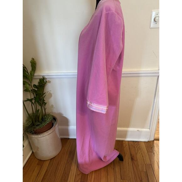 Vanity Fair Long PINK White Blue Applique robe House Zip Large pockets vintage - Picture 6 of 14